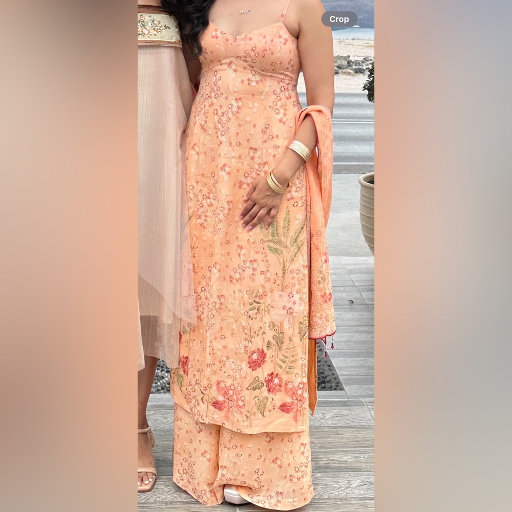 Anita Dongre Peach Floral Embroidered Palazzo Set